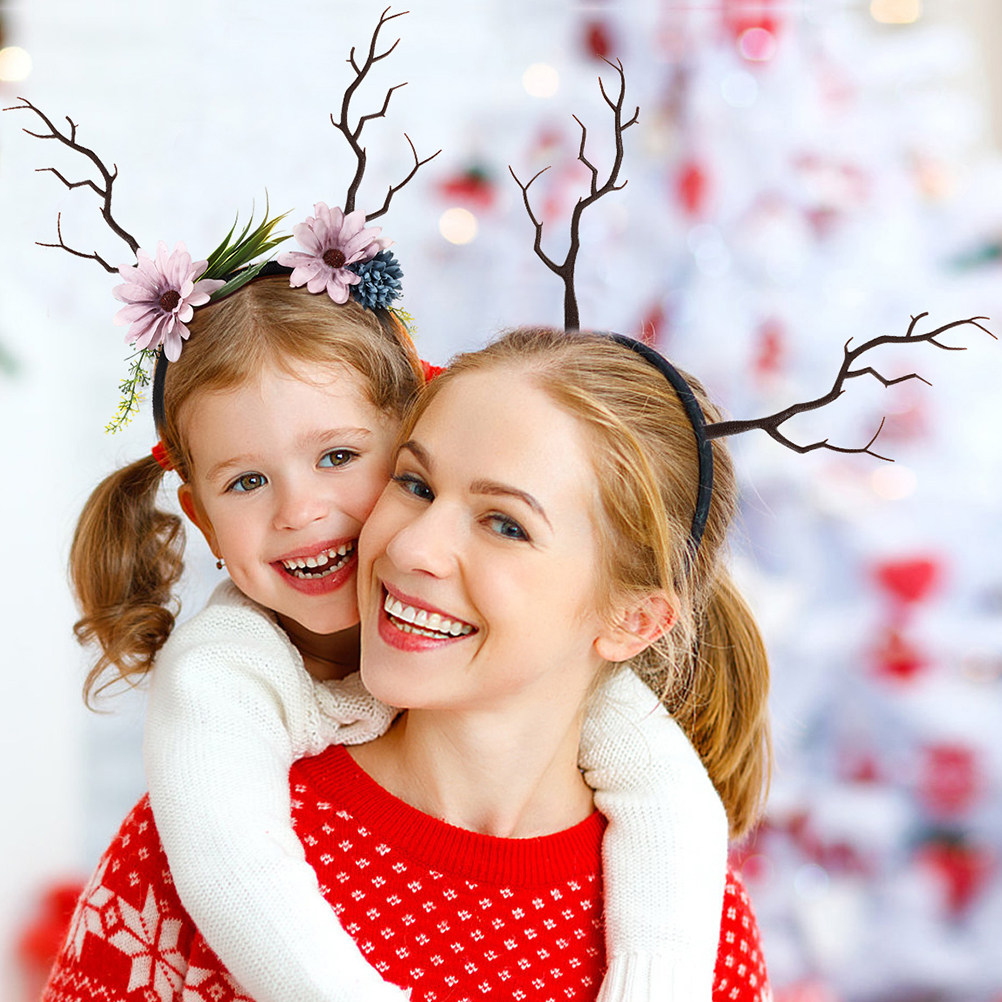 Reindeer Antlers Headband - 16 Stück Weihnachts-Geweih-Stirnbänder, künstliche Rentierzweige, leicht,
