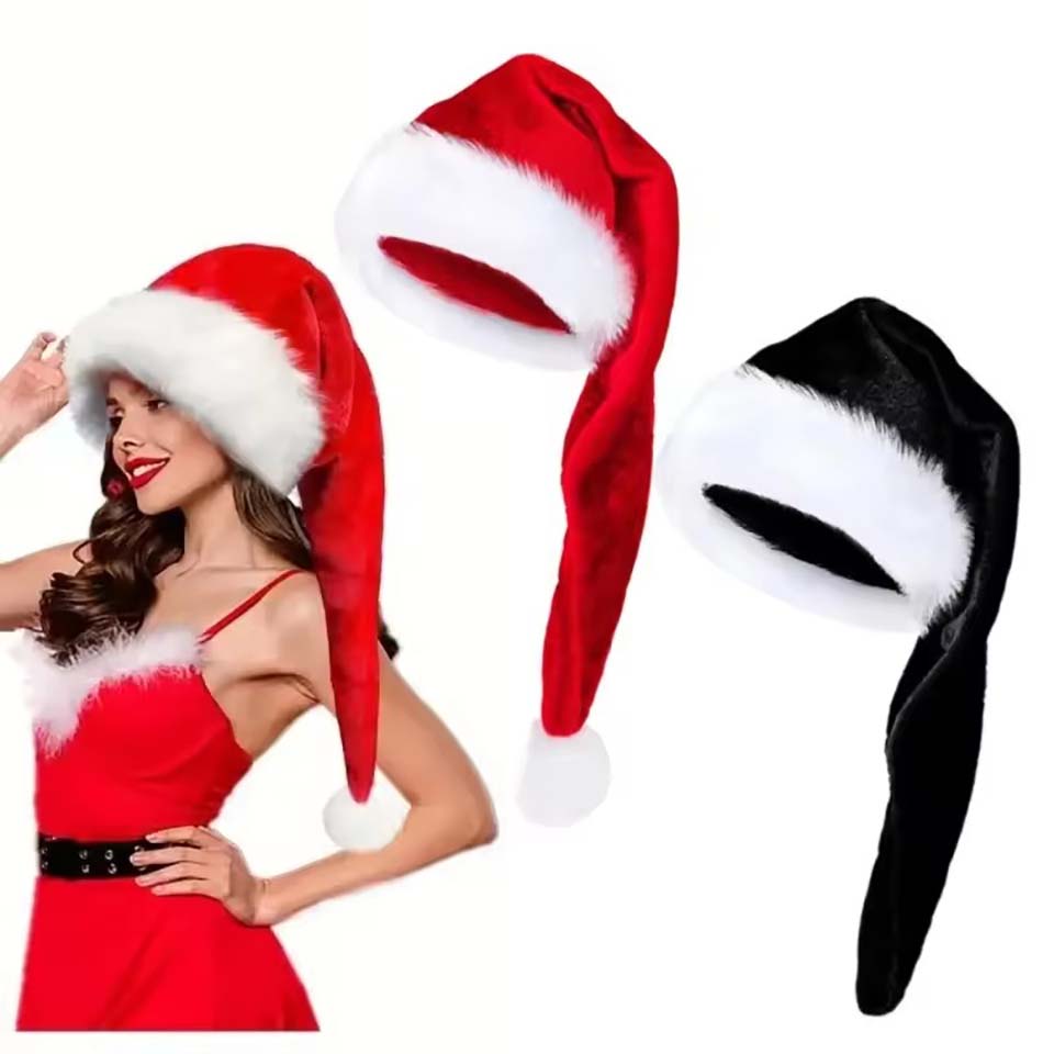 Santa Hat Plush - Lange Plüsch-Weihnachtsmütze aus Samt, Gemütliche Lange