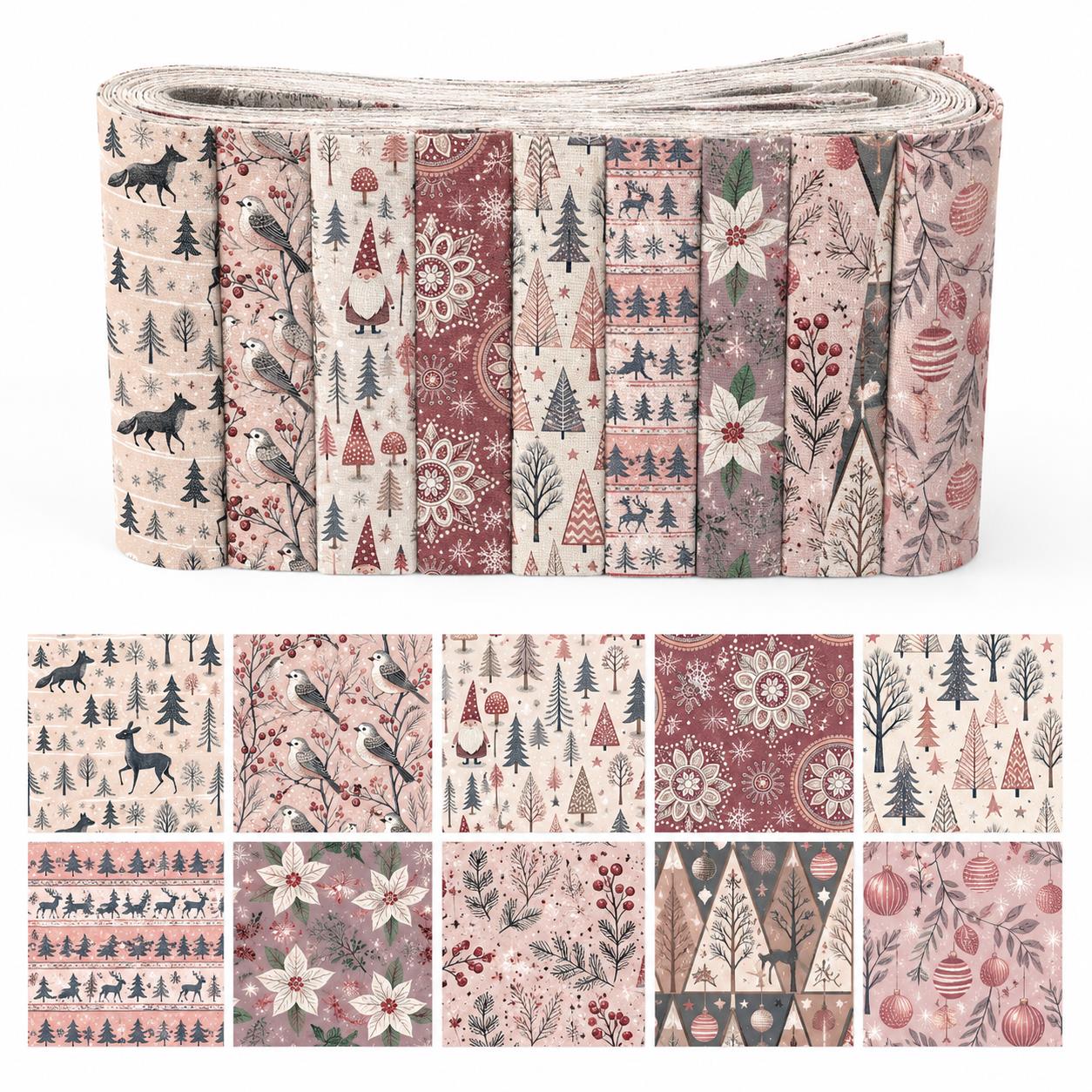 Christmas Table Runner - 10 Stück Weihnachtsmuster Jelly Roll Stoffstreifen