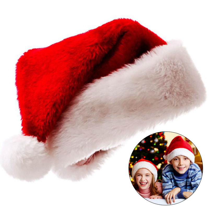 Santa Hat Plush - Plüsch-Weihnachtsmütze für Erwachsene und Kinder, verdickt,