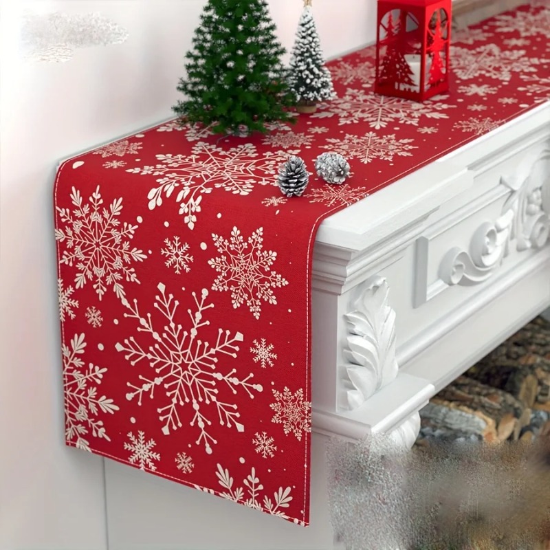 Christmas Table Runner - 1 Stück Weihnachts-Tischläufer mit Schneeflockenmuster, festliche